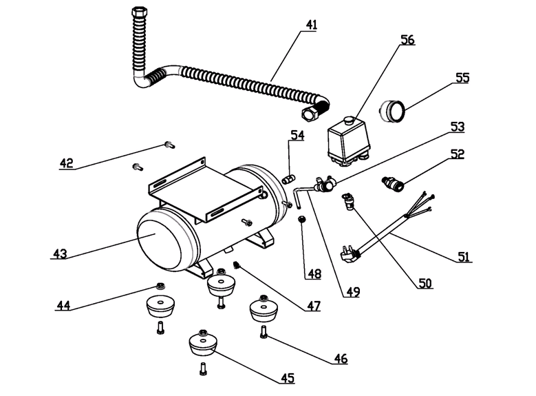 ЗУБР 200 л/мин, 6 л, 1500 Вт, безмасляный компрессор (КП-200-6) - посмотреть вариант разборной схемы